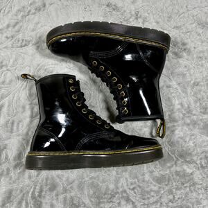 Doc Martens Patent Leather Combat Boots Women's 7 Black Zavala Retro Grunge